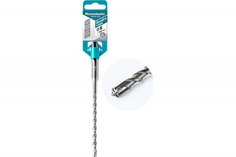 Бур SDS-plus по бетону 4 грани 6х160мм RennBohr Quadro