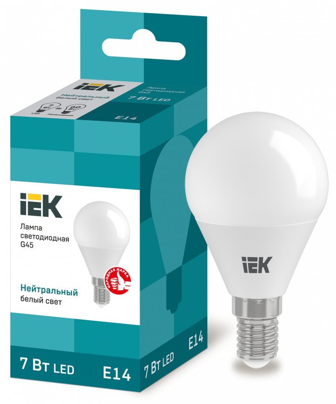 Лампа светодиодная 7Вт Е14 шар LED IEK белый матовый