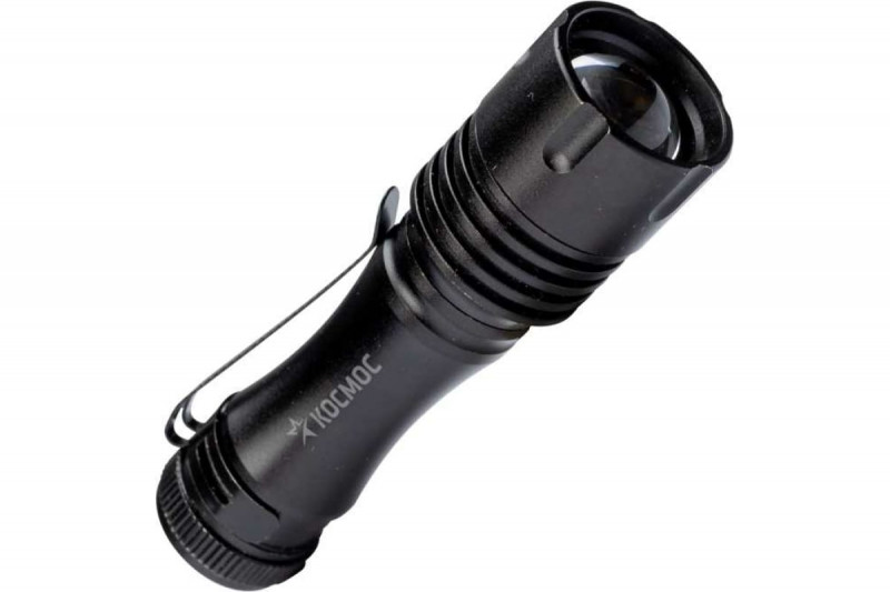 Фонарь ручной 1Вт LED с линзой с зумом 1xAA корпус алюминий зажим КОСМОС