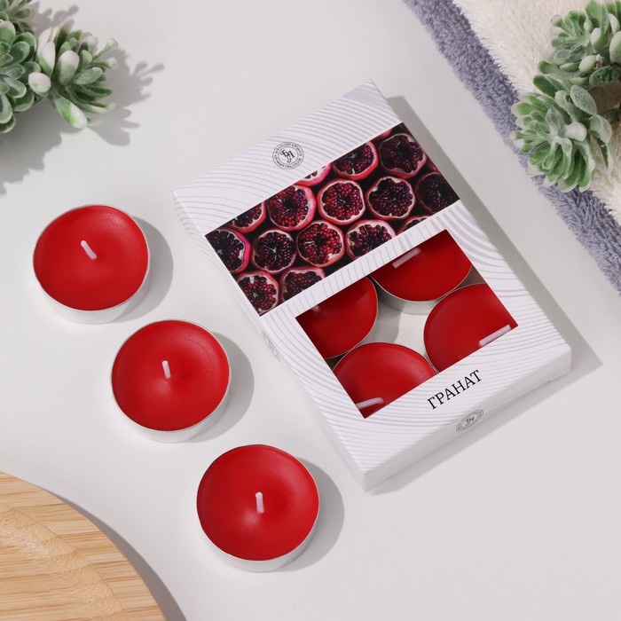 Набор чайных свечей ароматизированных в подарочной коробке, 6 шт "Гранат"