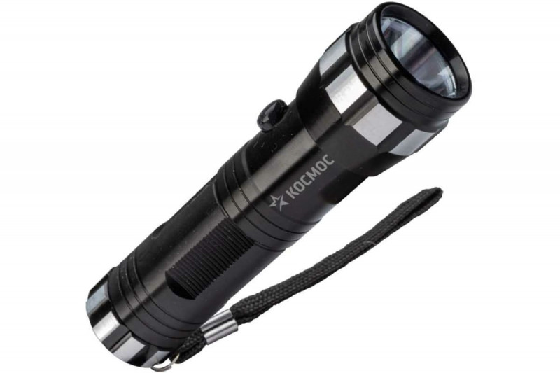 Фонарь ручной 1Вт LED 3хААА корпус алюминий ремешок КОСМОС