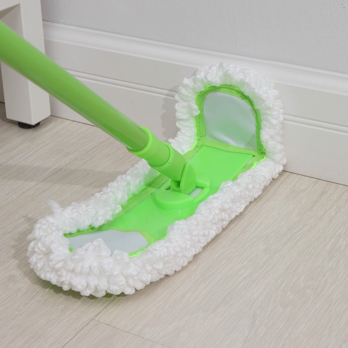 Швабра для мытья пола плоская,насадка из микрофибры 38х8см,телескопическая ручка 77-128см